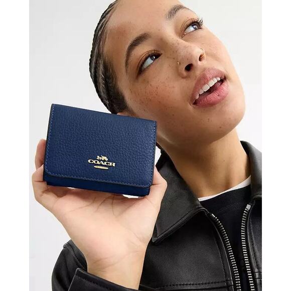 NWT Coach Card Holder Wallet In Signature Canvas CZ034 Tan/Deep Blue - Picture 8 of 10